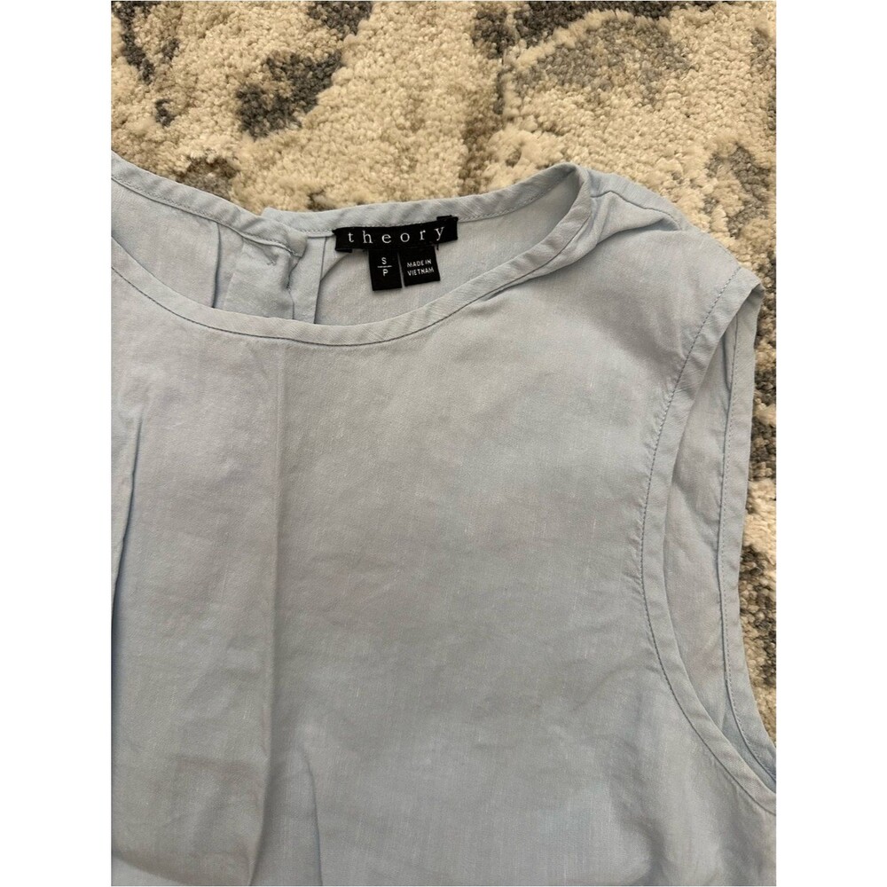 Theory Linen Shell Top Blue Small - Picture 2 of 5